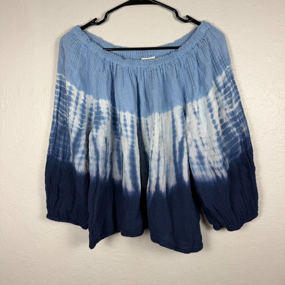 Liverpool Los Angeles Womens M Blue Tie Dye Cotton Gauze Peasant Boho Blouse